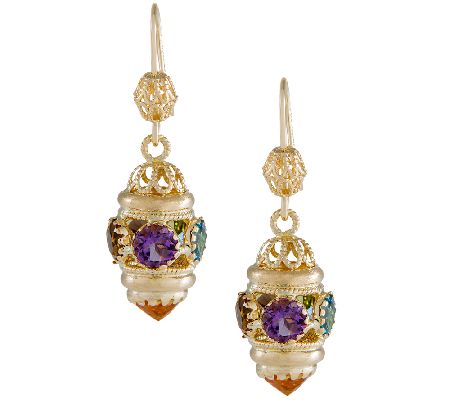 Arte d'Oro 9.50 cttw Multi-Gemstone Dangle Earrings, 18K