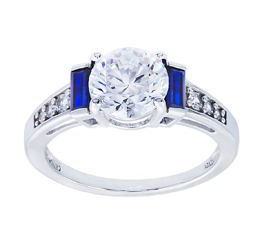 Diamonique & Simulated Sapphire Ring, PlatinumClad