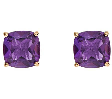 Cushion Gemstone Basket Stud Earring, 14K Gold