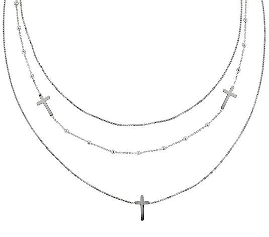 Sterling 18" Multi-Strand Sideways Cross Necklace