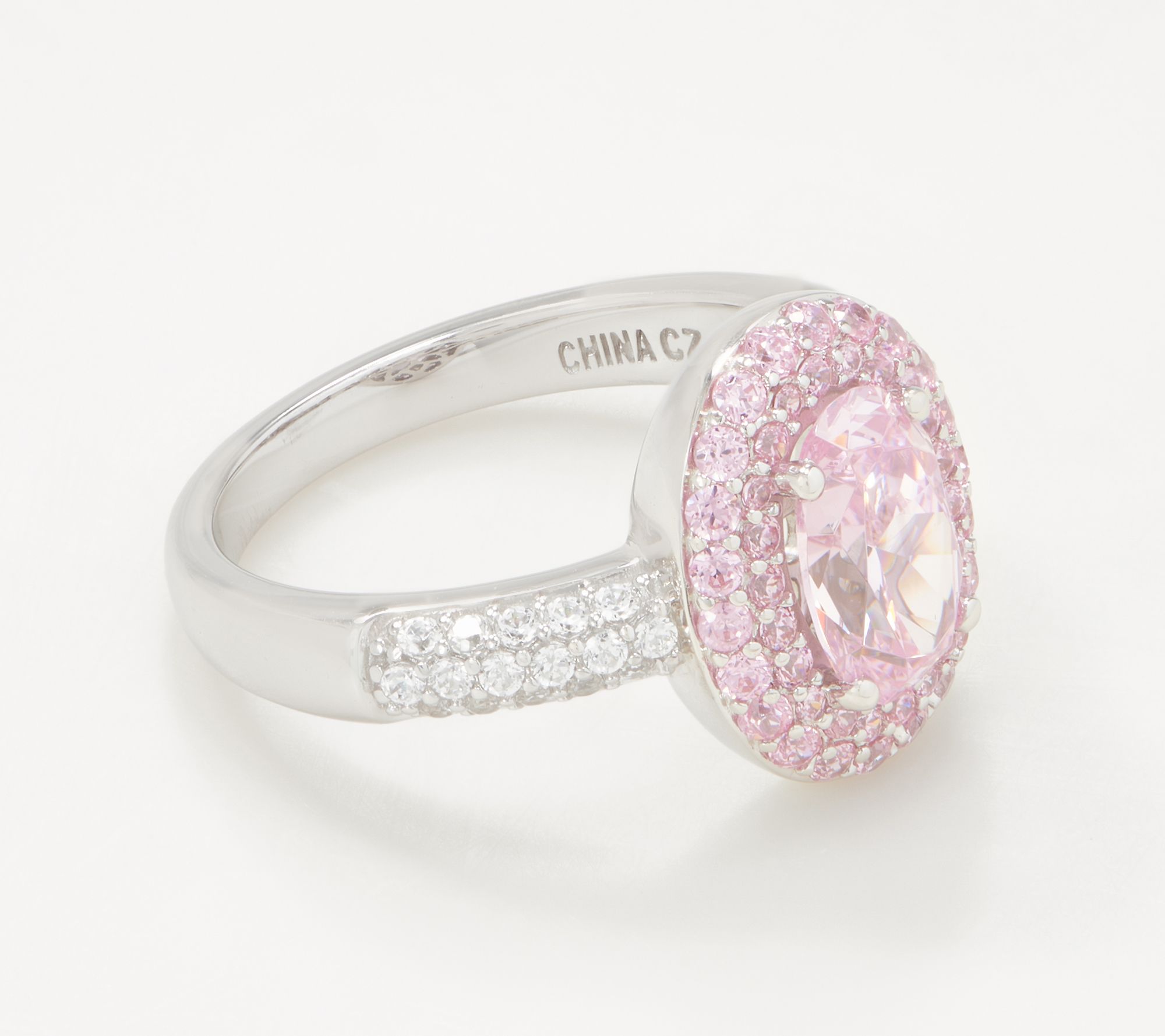 Diamonique Simulated Pink Diamond Oval Cut Ring Sterling Silver QVC Com   J362041.002