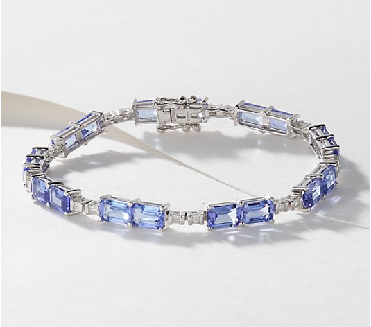 Affinity Gems Emerald Cut Tanzanite and Diamond Tennis Bracelet, Sterl