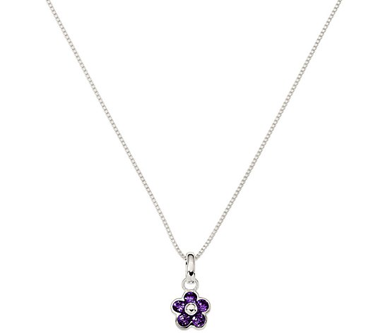 Sterling Silver Flower Gemstone Pendant w/16" Necklace