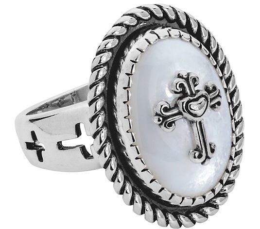 American West Sterling Oval Mother-of-Pearl Cross Ring