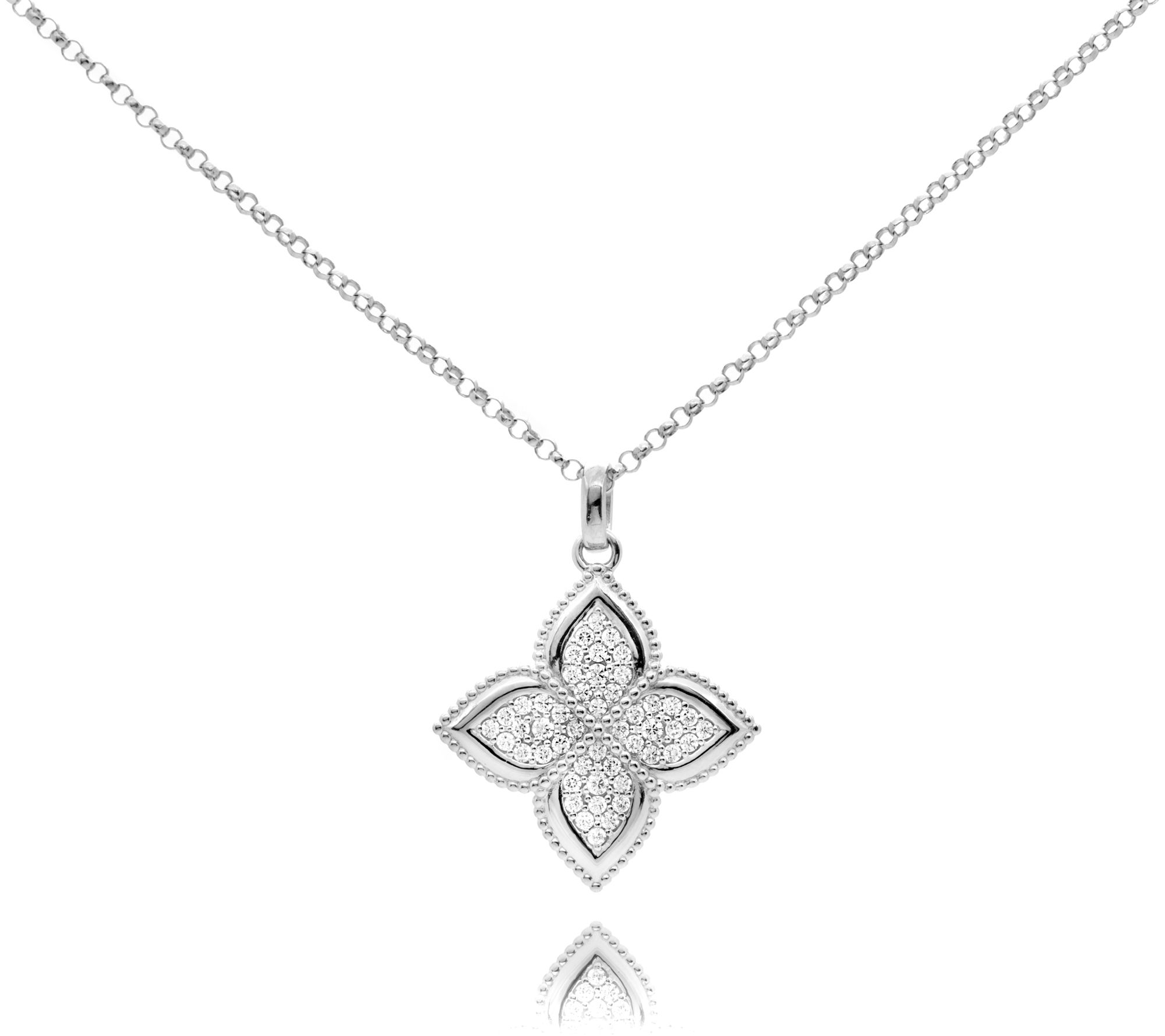 Diamonique 0.45 cttw Floral Pendant w/ Chain, S terling Silver