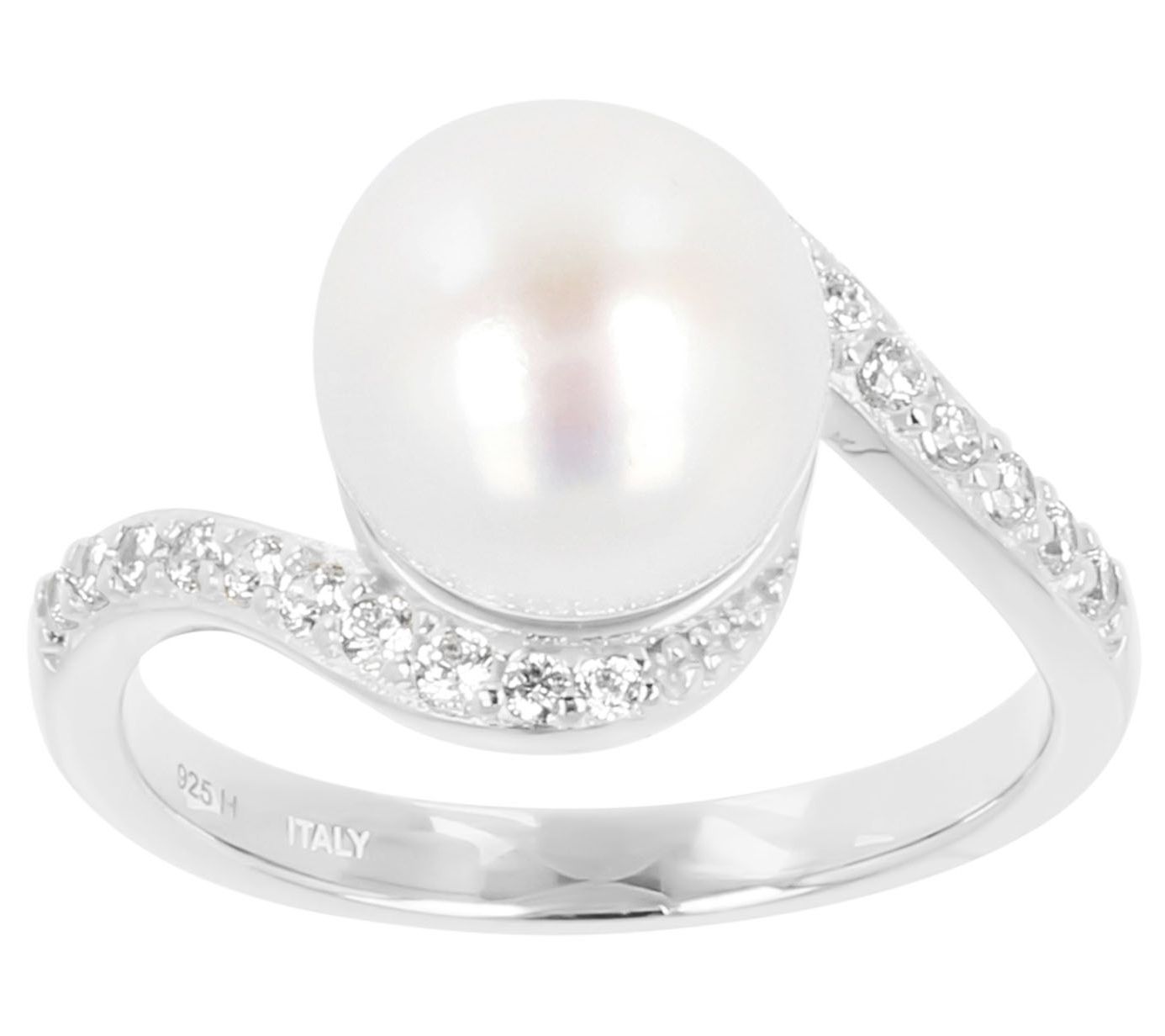 Honora x Diamonique Cultured Pearl Bypass Ring,Sterling Silver