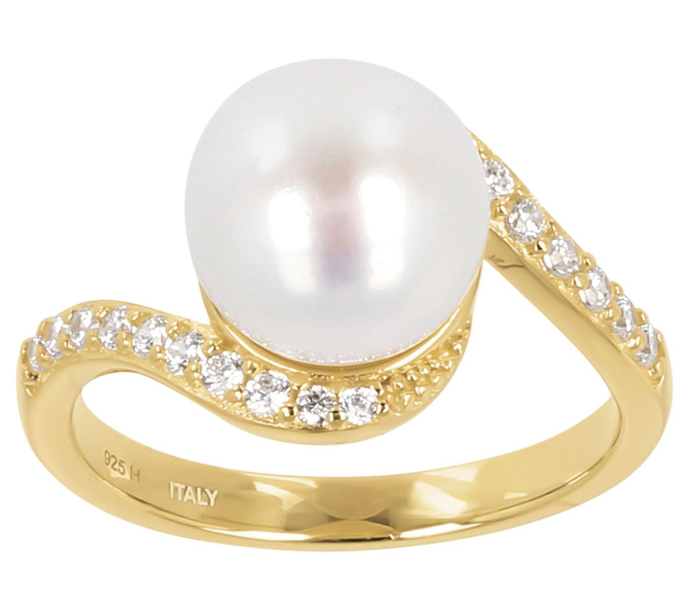 Honora x Diamonique Cultured Pearl Bypass Ring,Sterling Silver