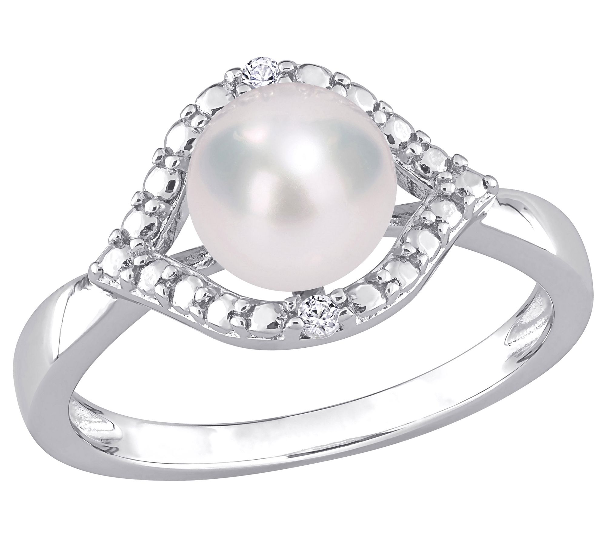 Affinity Cultured Pearl & Created White Sapphir  e Ring,Sterli
