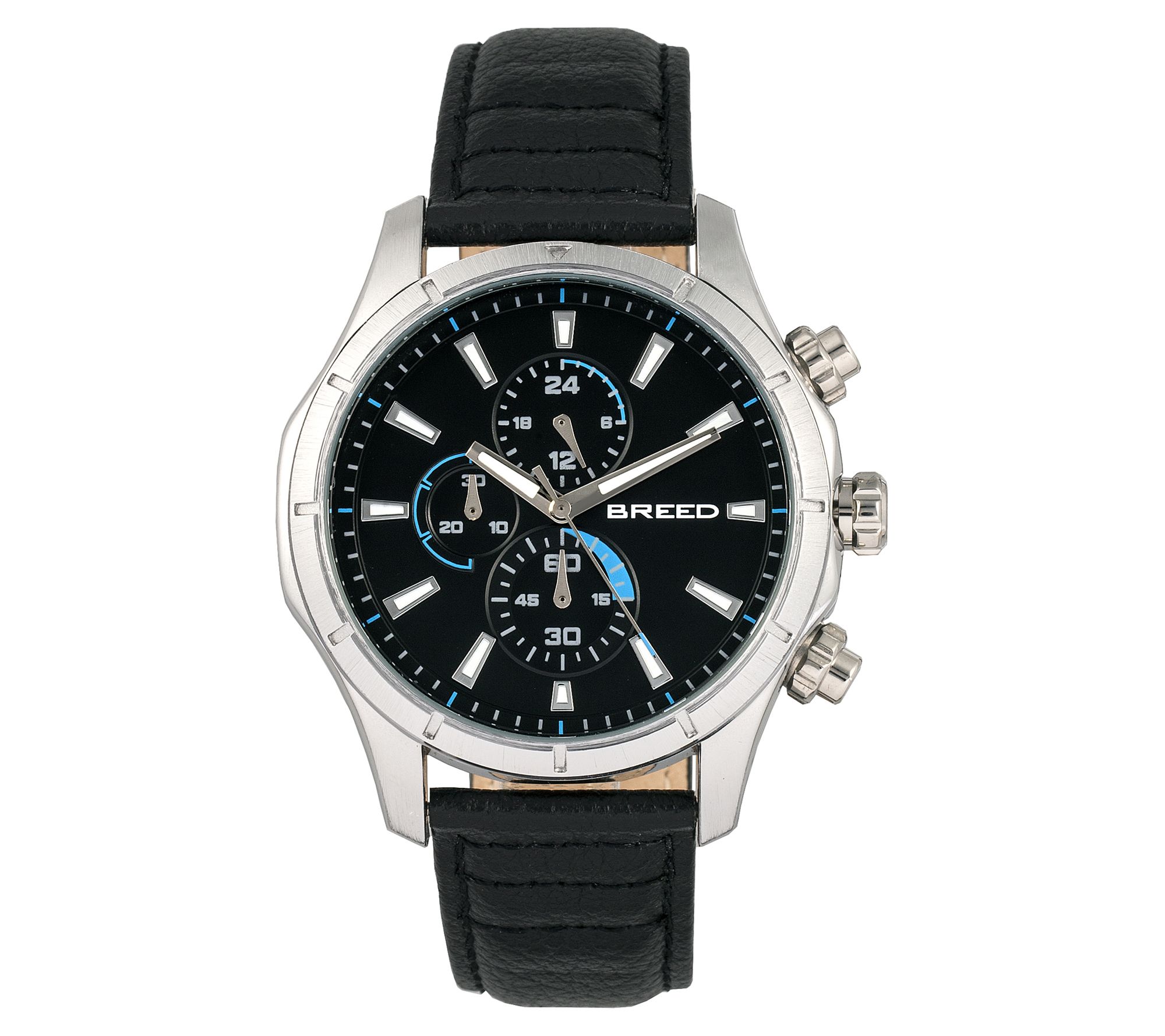 Breed Men's Lacroix Chronograph Black Leather Srap Watch