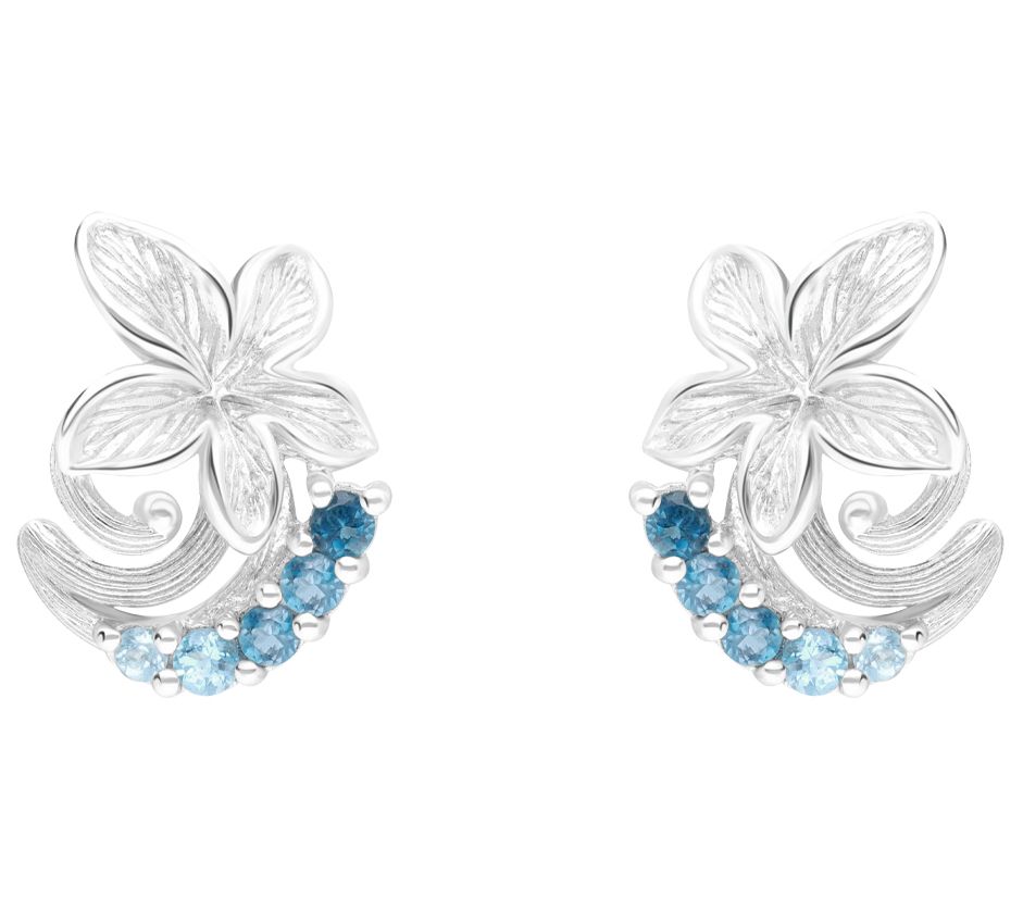 Ariva Sterling Silver Blue Topaz Floral Earrings