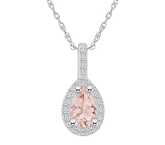 Affinity Gems Pear Morganite & Diamond Pendantw/ Chain, 14K