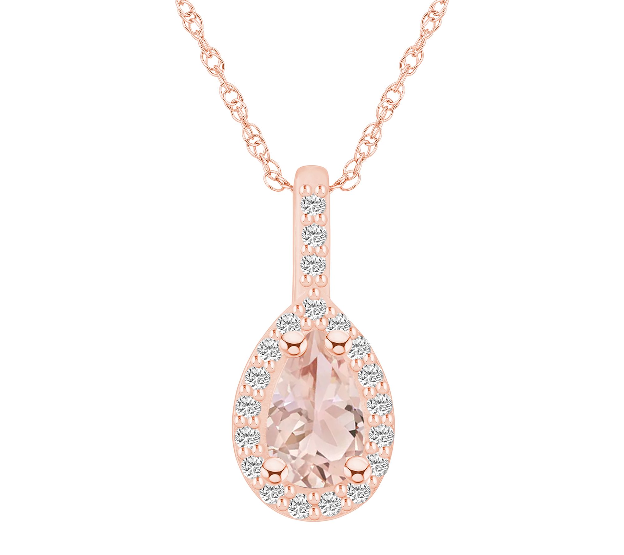 Affinity Gems Pear Morganite & Diamond Pendantw/ Chain, 14K