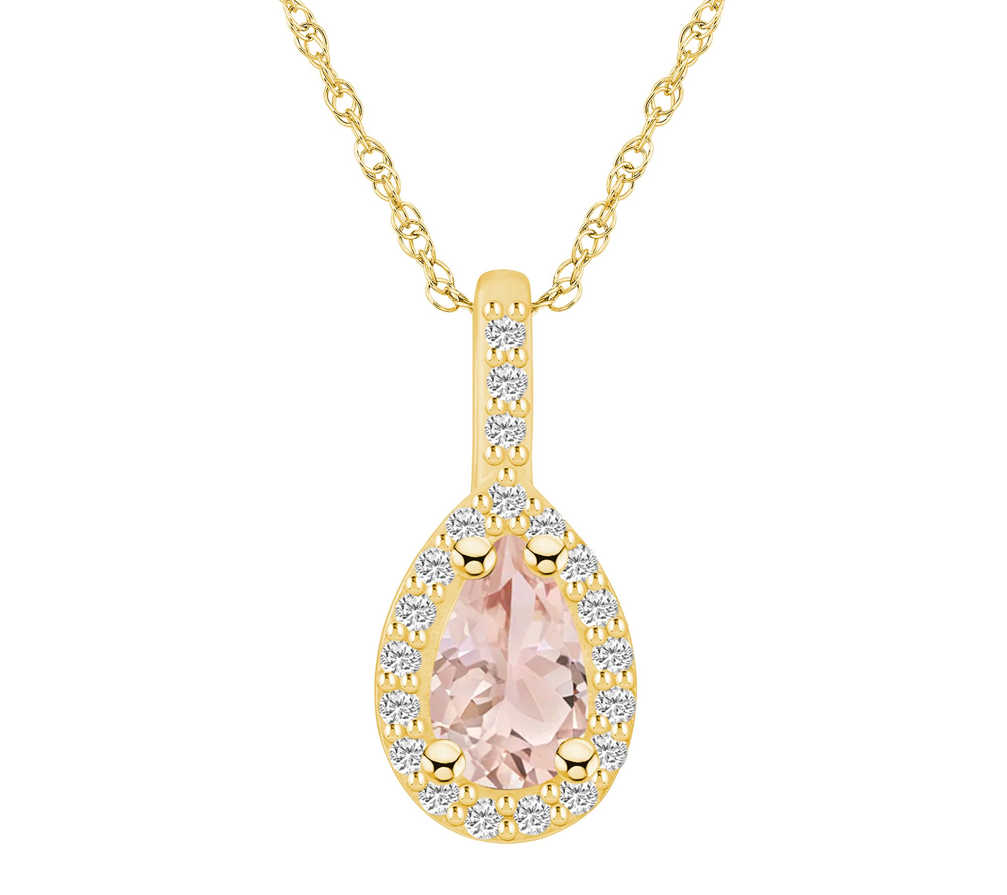 Affinity Gems Pear Morganite & Diamond Pendantw/ Chain, 14K