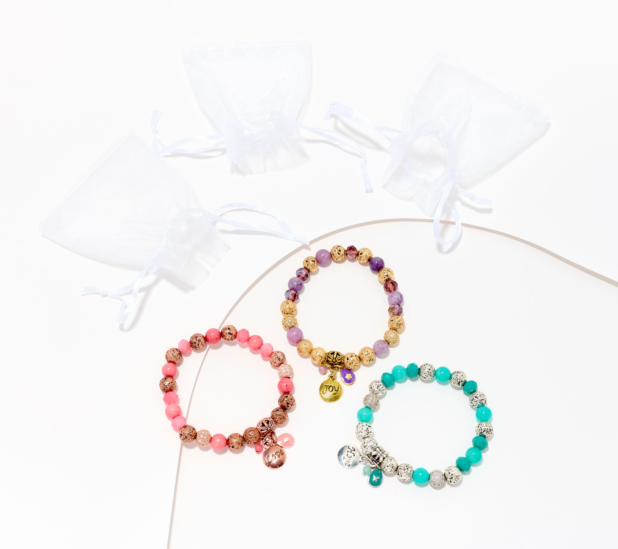 Zorbitz Set of 3 Golden Dreams Lava Charm Bracelet w/ Box