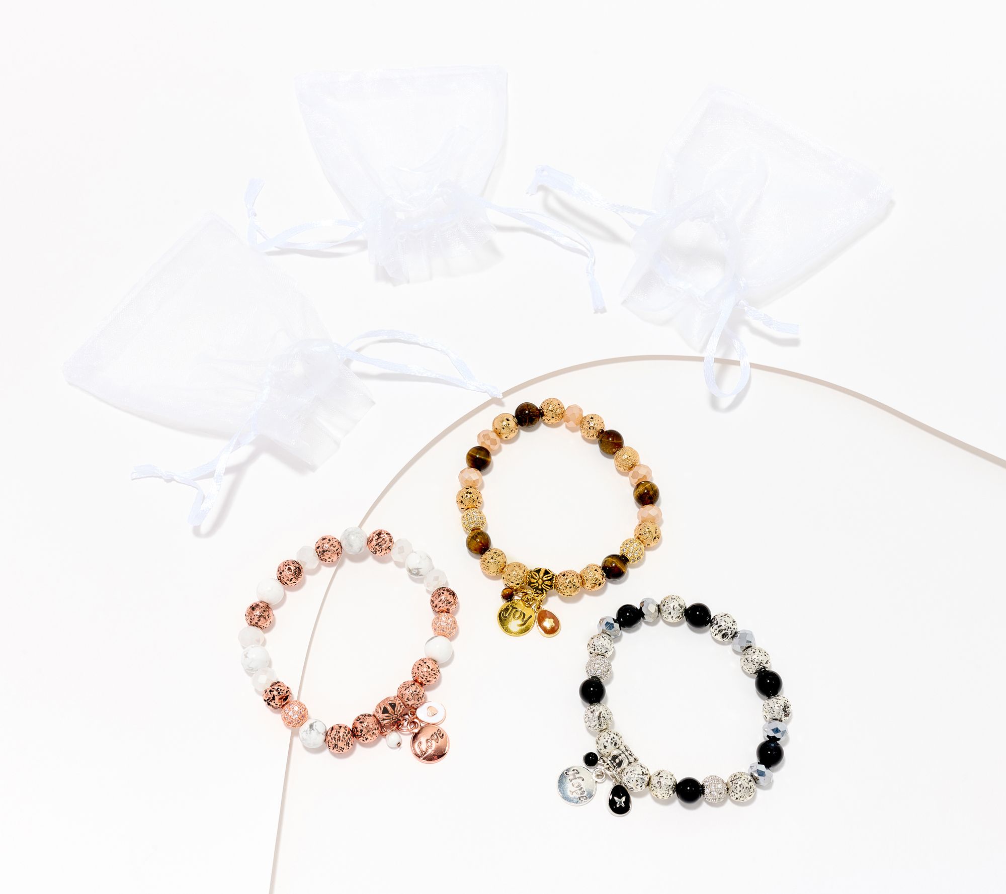 Zorbitz Set of 3 Golden Dreams Lava Charm Bracelet w/ Box