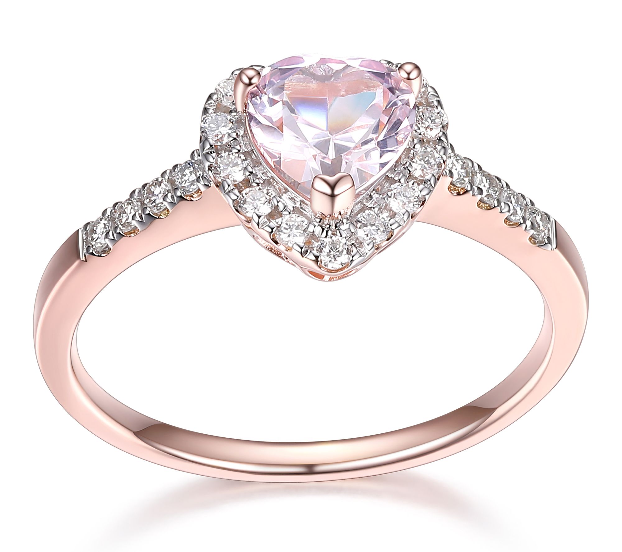 LuxLab Created Pink Sapphire & Diamond Heart Ring, 14K Plated - QVC.com