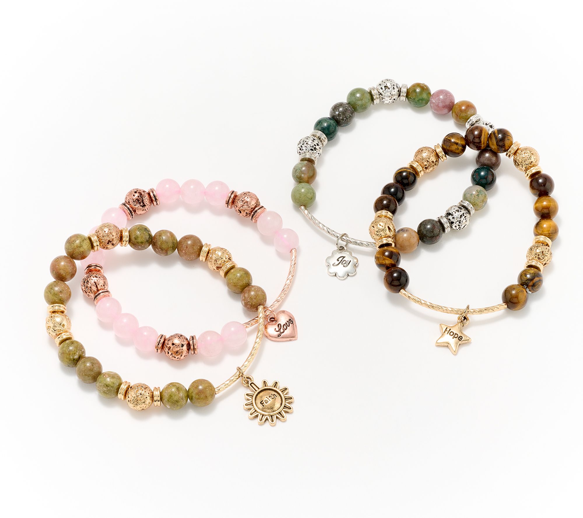 Zorbitz Set of 4 Gemstone & Lava Beads Sparkle Bar Bracelets