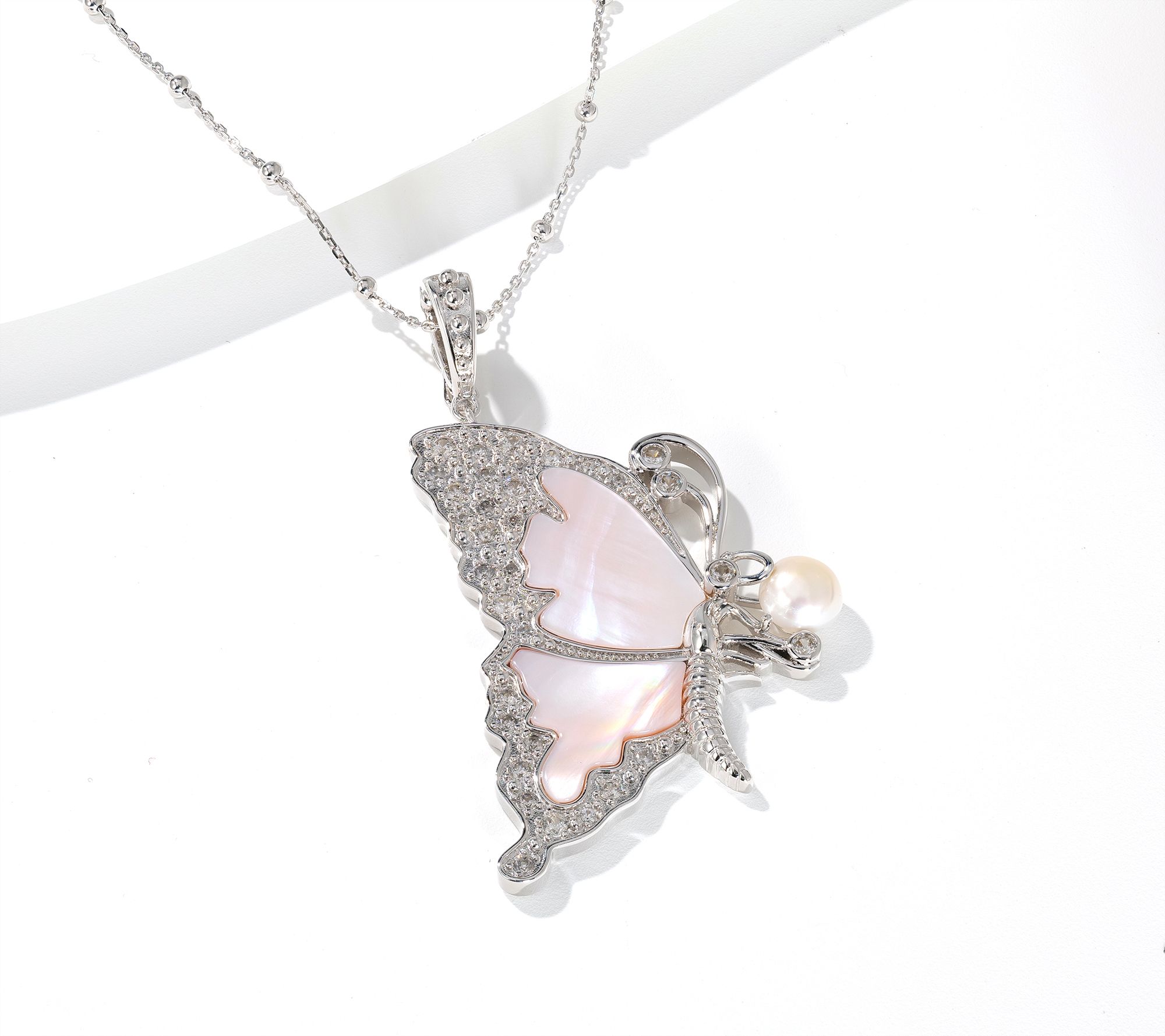 Dallas Prince Mother of Pearl Butterfly Pendant & Chain Necklace, Sterl