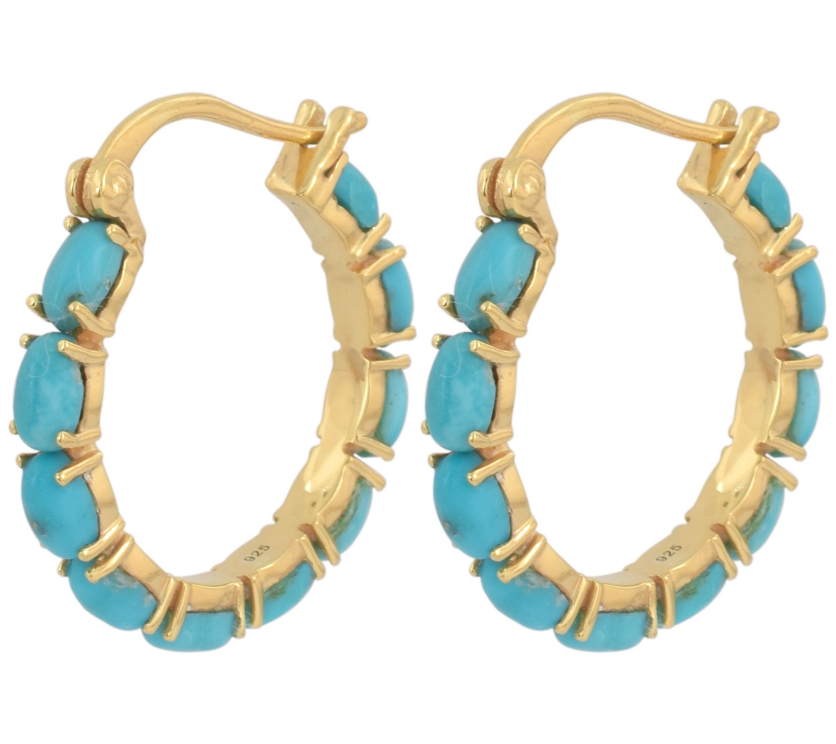 Affinity Gems Turquoise Round Hoop Earrings, 14K Gold Plated