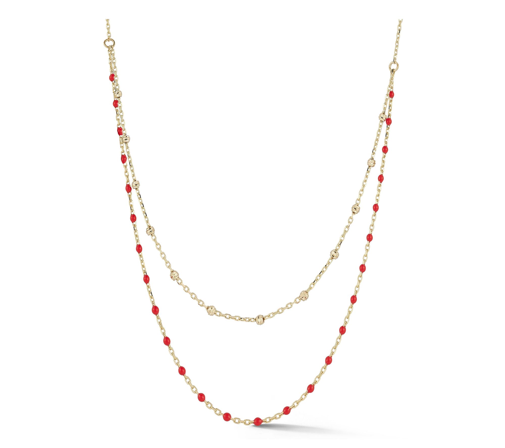 Luminosa Gold Enamel Layered Bead Chain Necklace, 14K