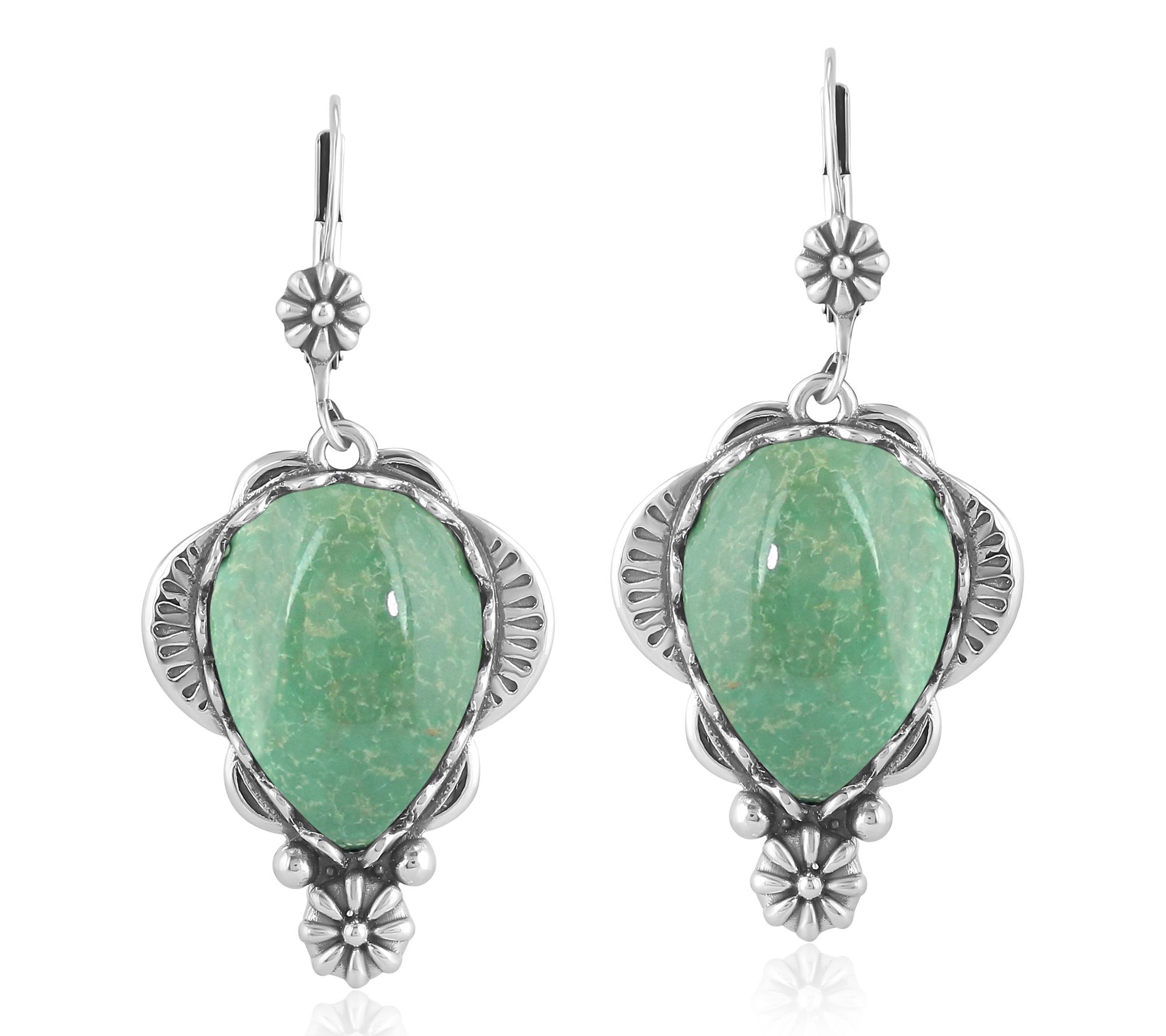 American West Sterling Pear Green Turquoise Concha Earrings