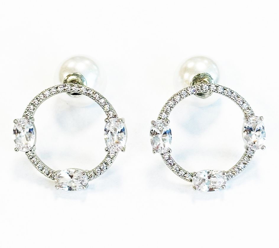 Diamonique x Zaxie Pave Circle & Simulated Pearl Earrings