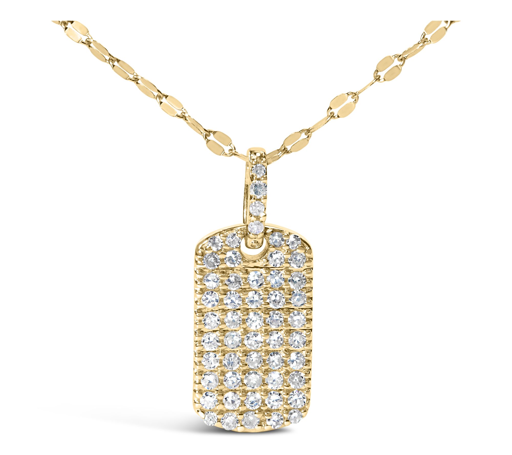 Haus of Brilliance Pave Diamond Dog Tag w/ Chain, Sterling