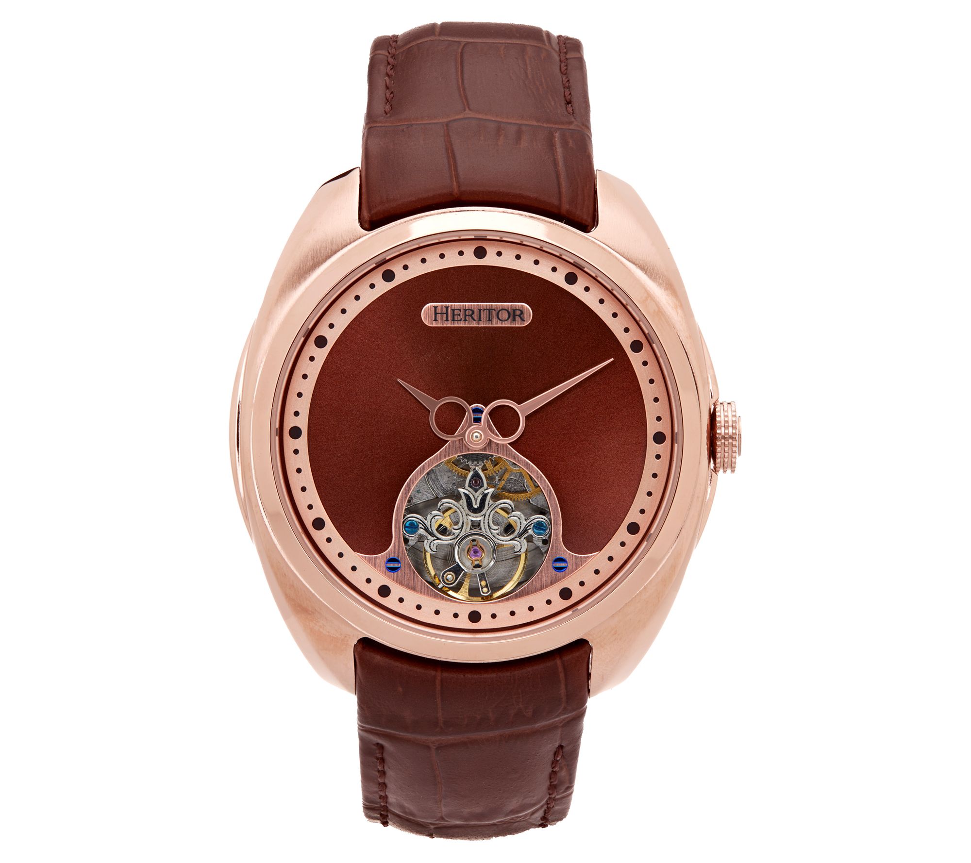 Heritor Automatic Men's Roman Semi-Skeleton Leather-Band Watch