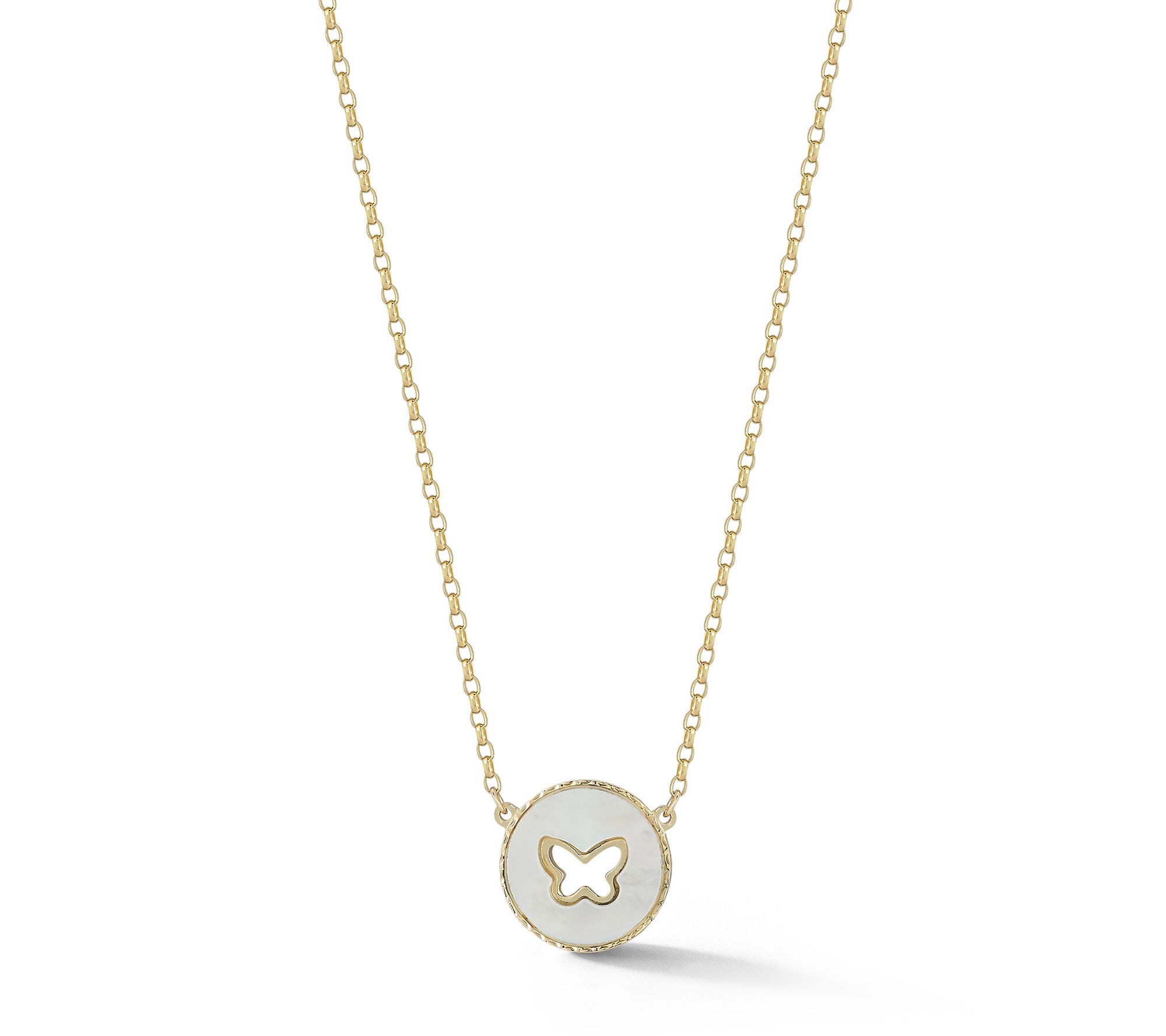 Luminosa Gold Mother of Pearl Butterfly Disc Necklace, 14K
