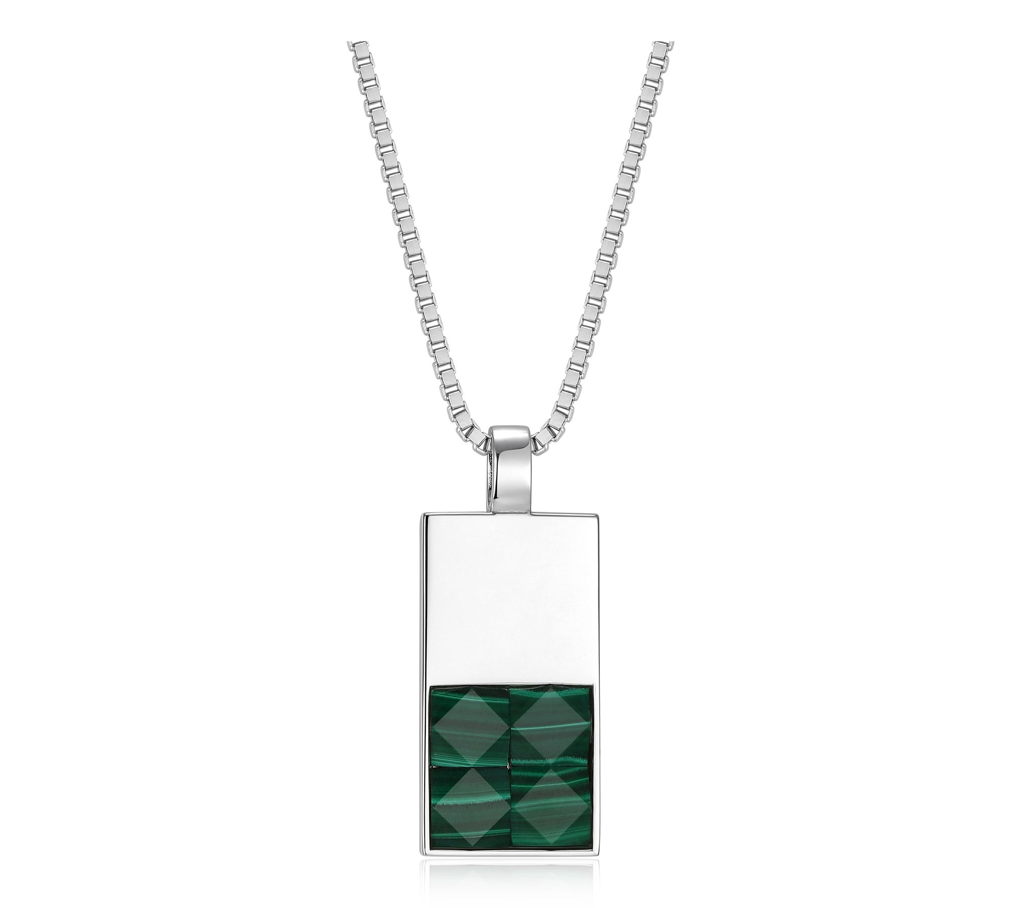 Men's Sterling Silver Malachite Pendant w/ Chain