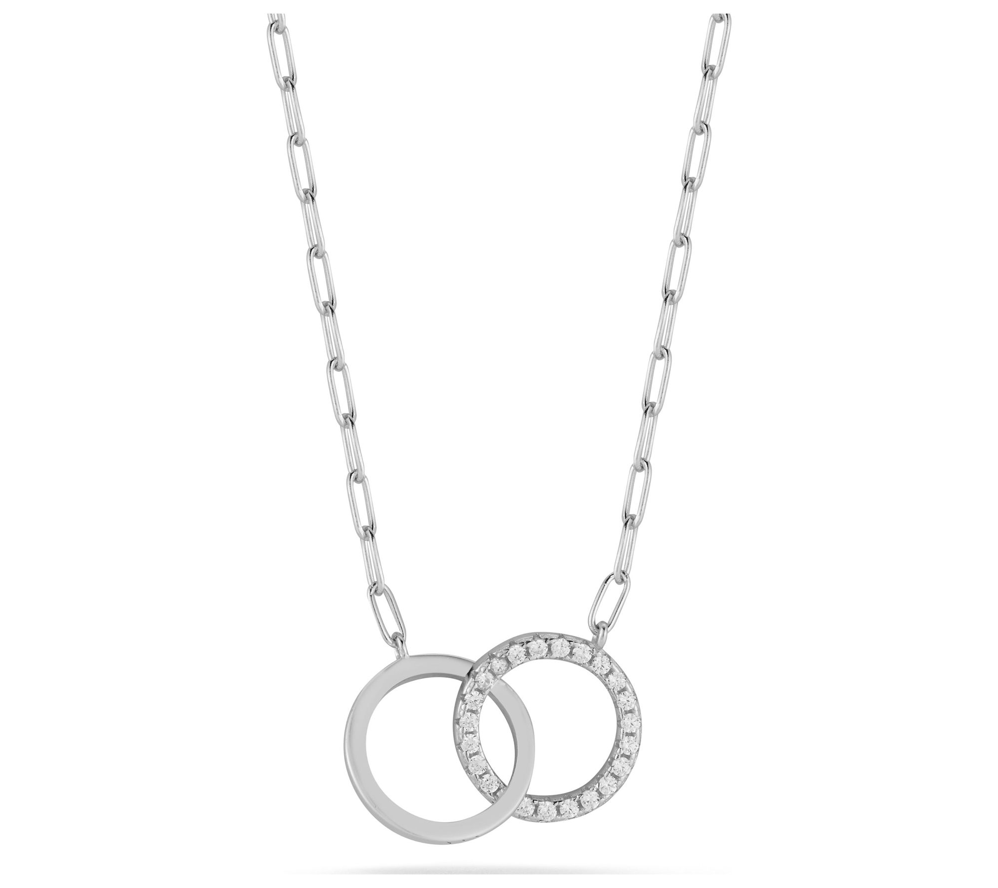 Sterlina Silver Pave Interlocking Links Necklace, Sterling