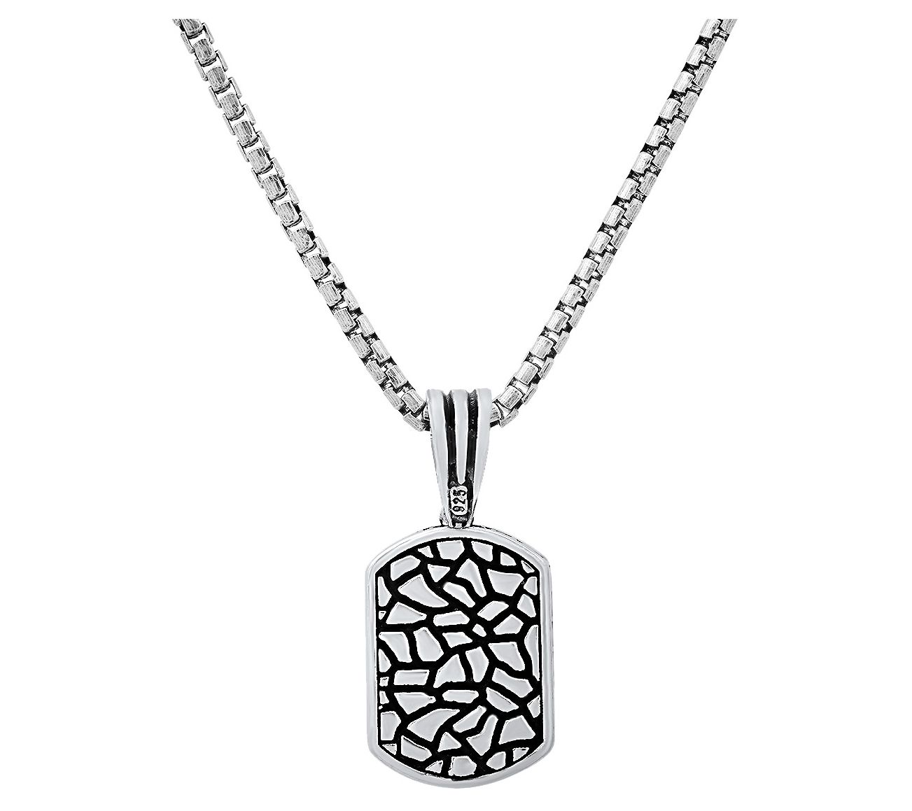 Silver Style Men's Onyx Pendant w/ Chain, Sterling