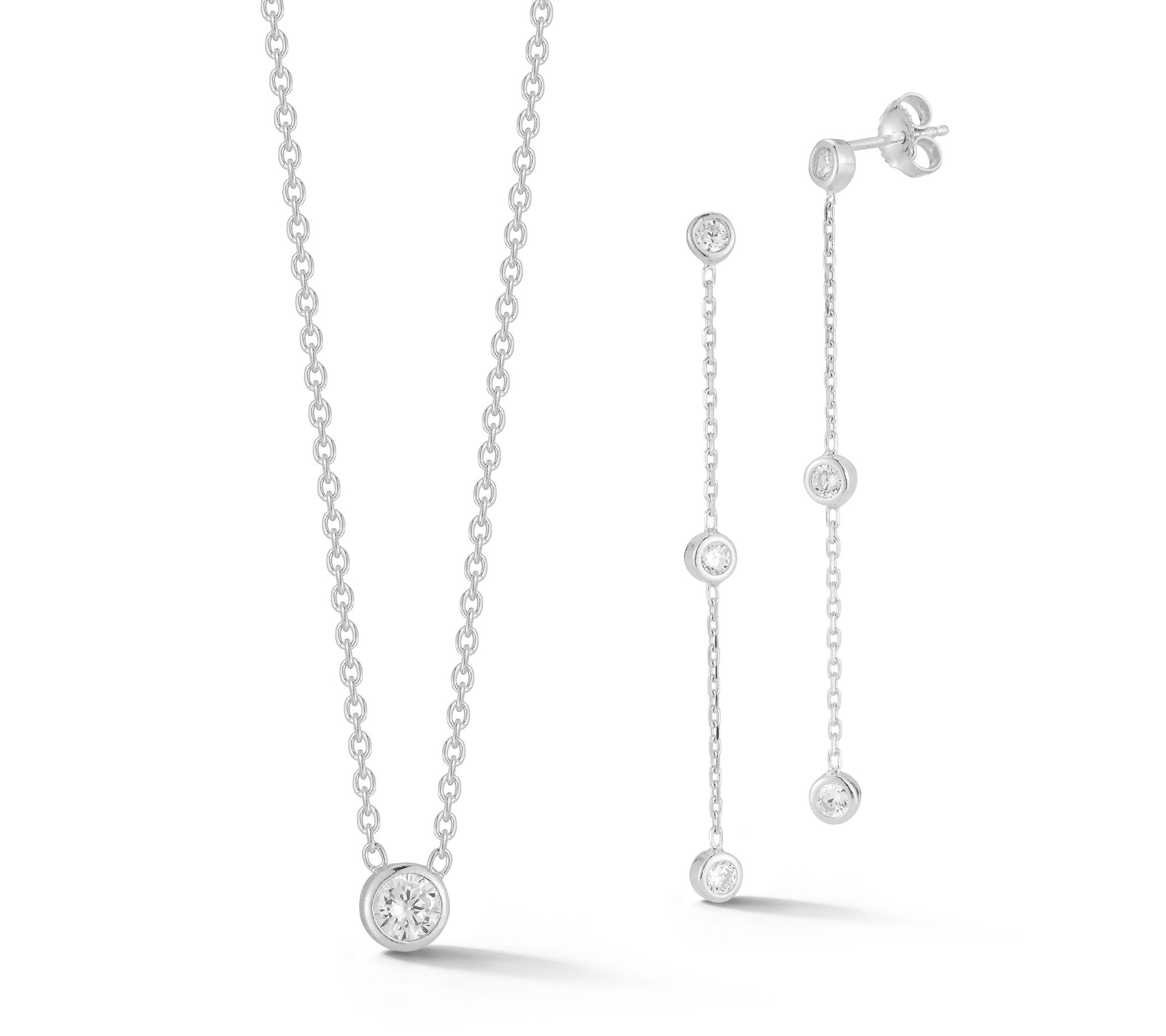 Sterlina Silver Round Cut Necklace & Earring Set, Sterling