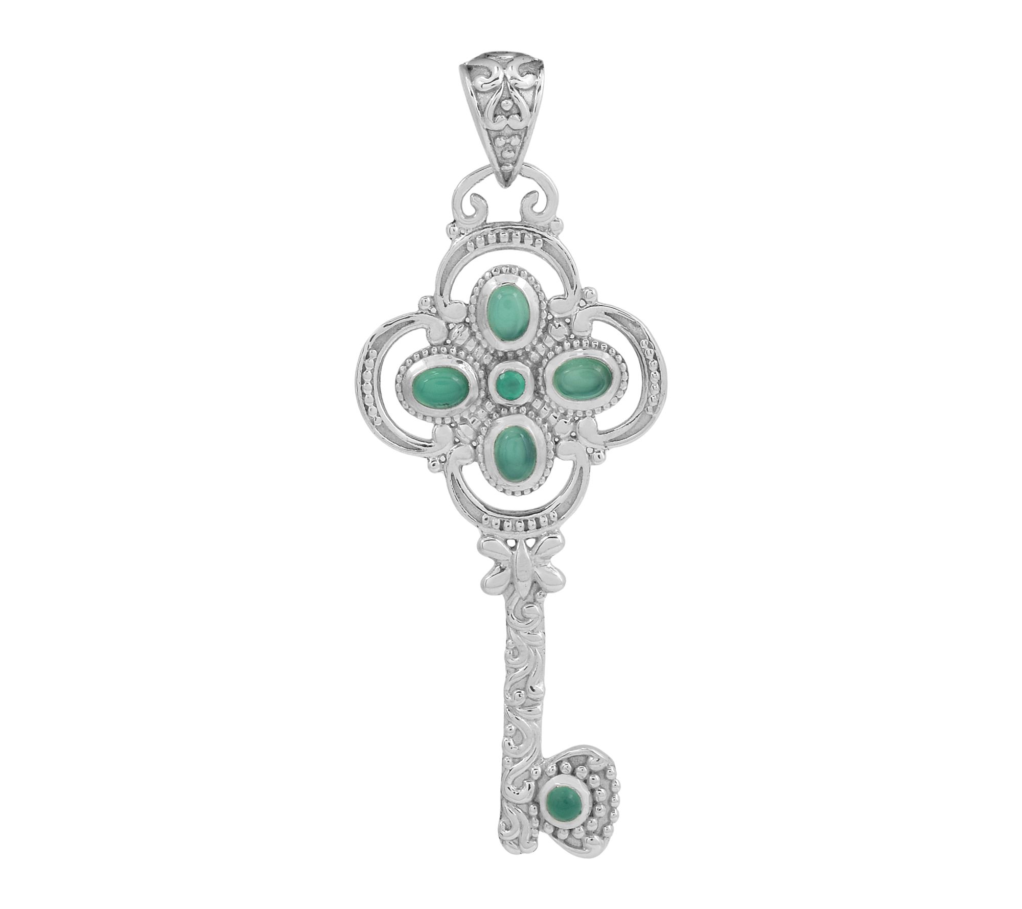 Artisan Crafted Sterling Silver Green Chalcedony Key Pendant