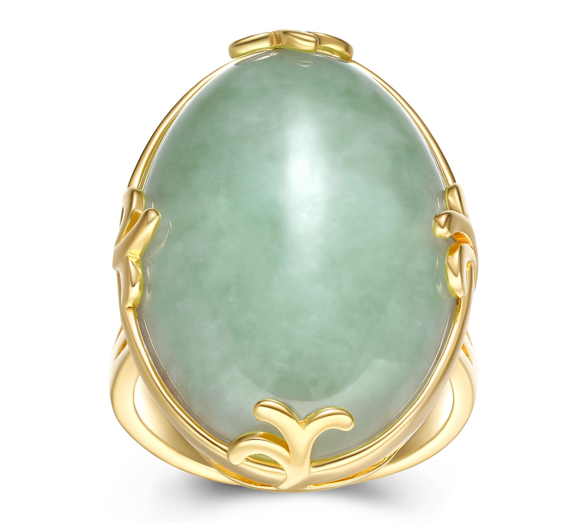 Dynasty Jade Oval Cut Ring, 18k Gold Plated