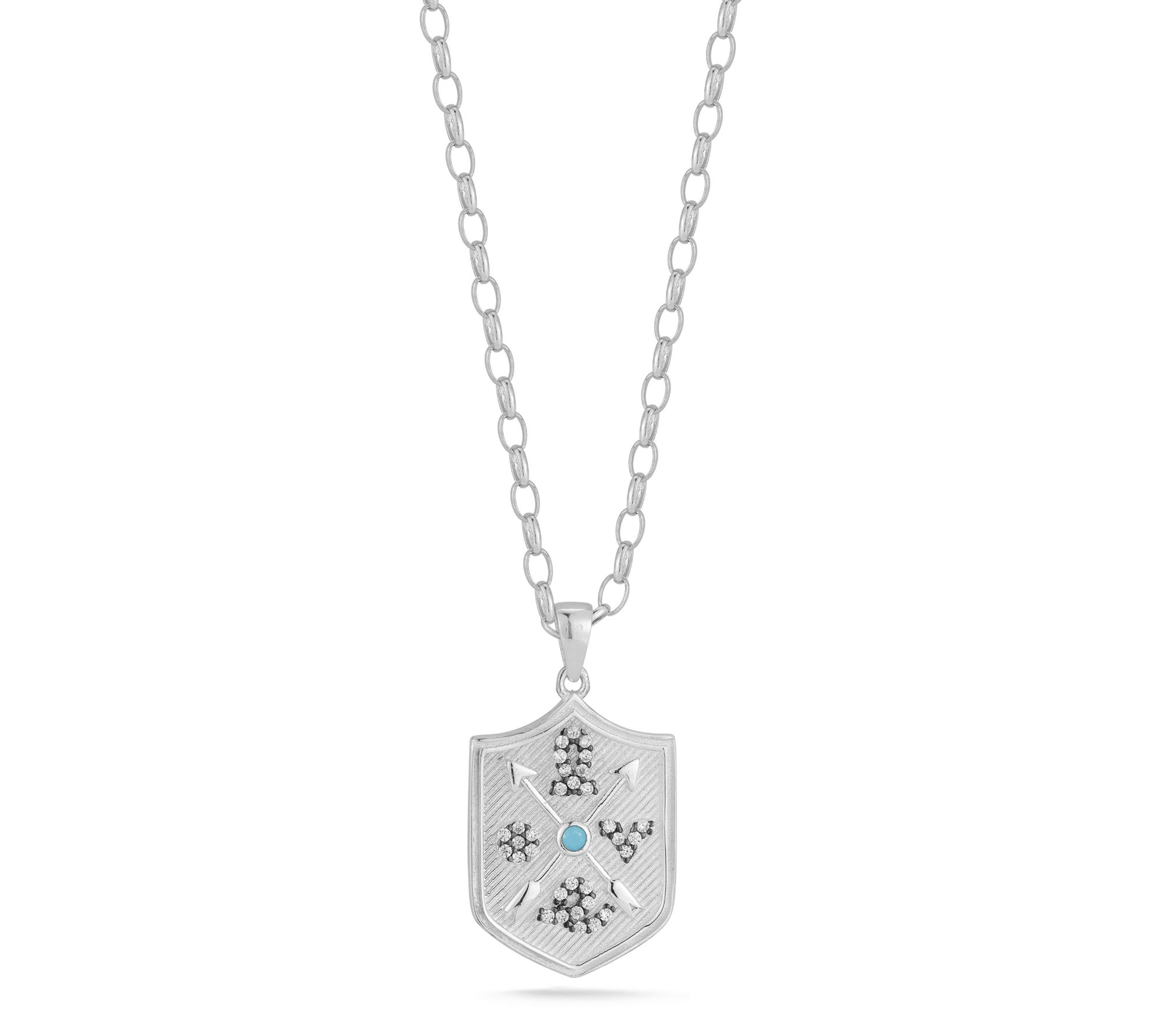 Sterlina Silver Love Shield Pendant w/ Chain, Sterling