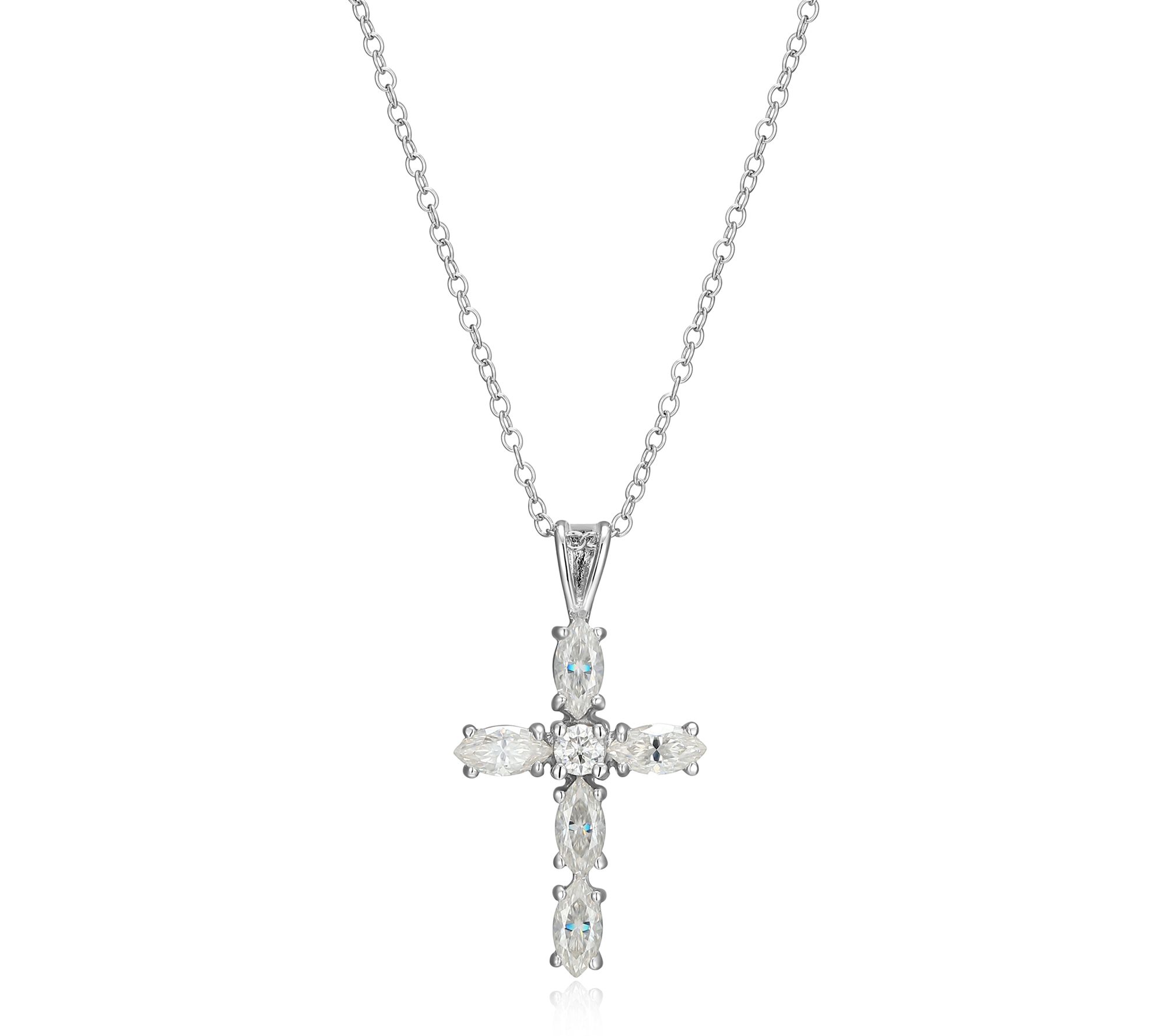 Moissanite 1.30 cttw Cross Pendant w/ Chain, Sterling Silver