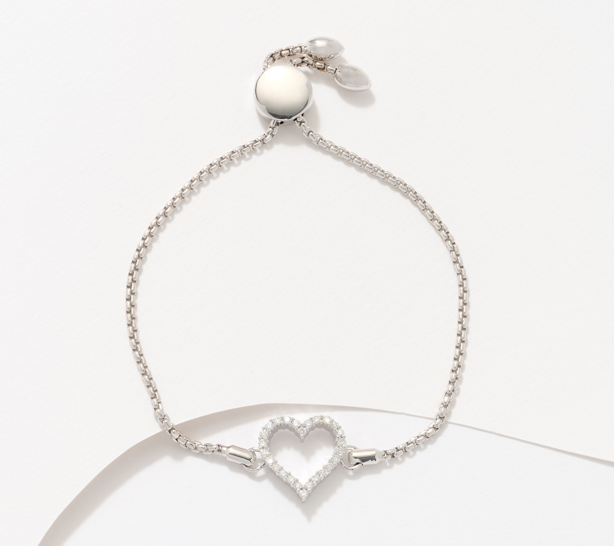 "As Is" Fire Light Lab Grown Diamond 0.25 cttw Heart Bolo Bracelet, Sterl