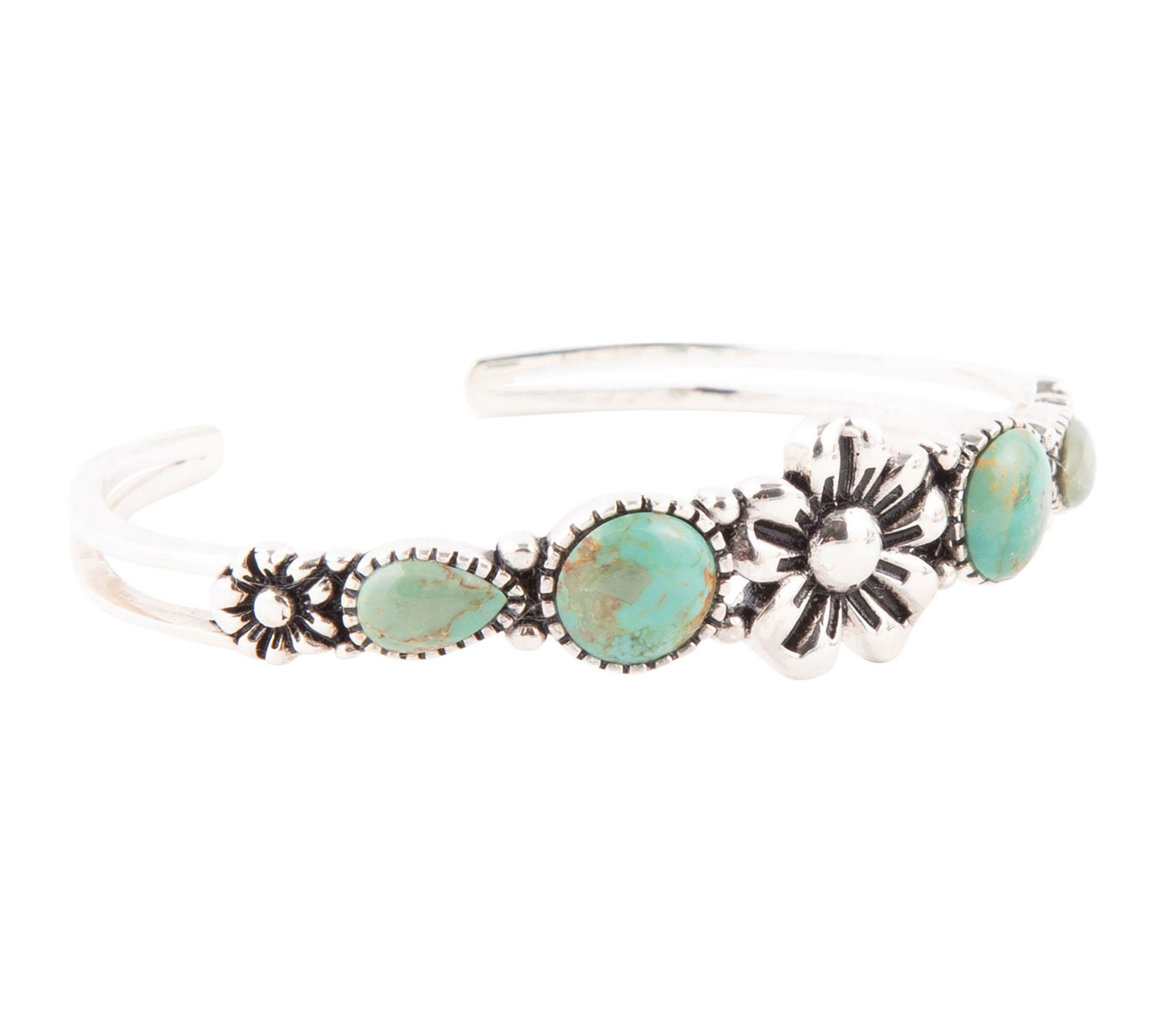Barse Artisan Crafted Sterling Silver Floral Turquoise Cuff