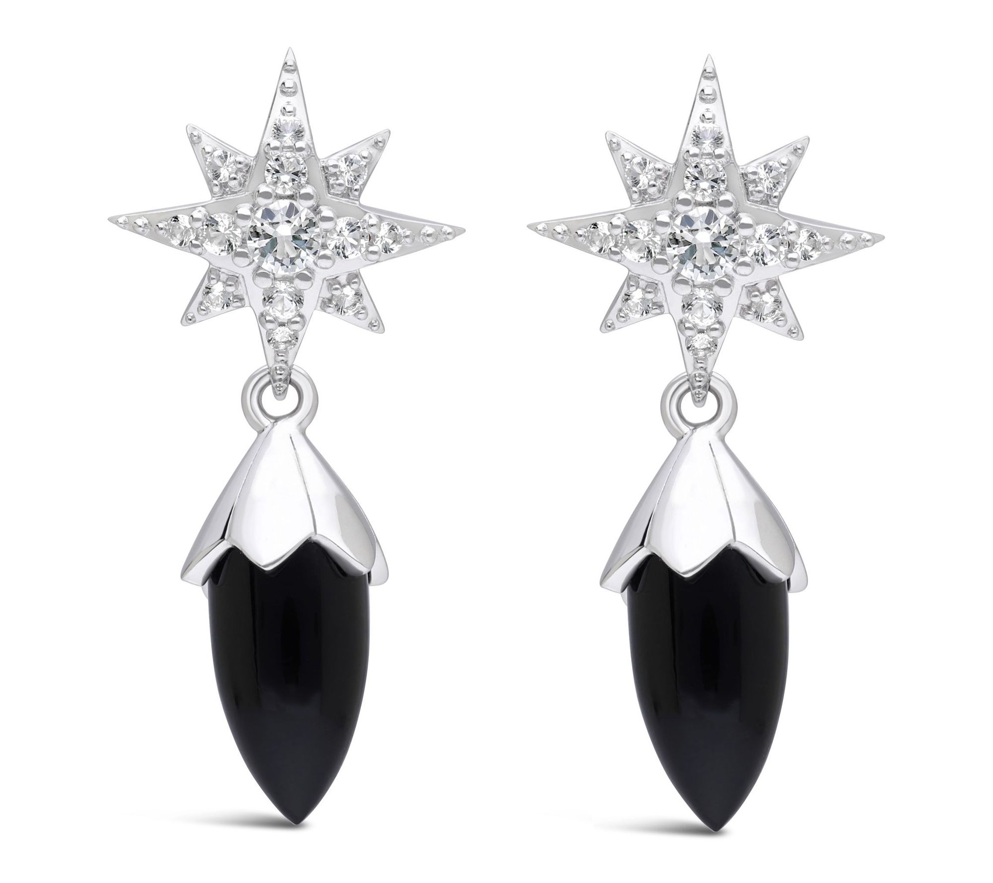 Margo Manhattan Sterling Onyx & White Topaz Stella Earrings