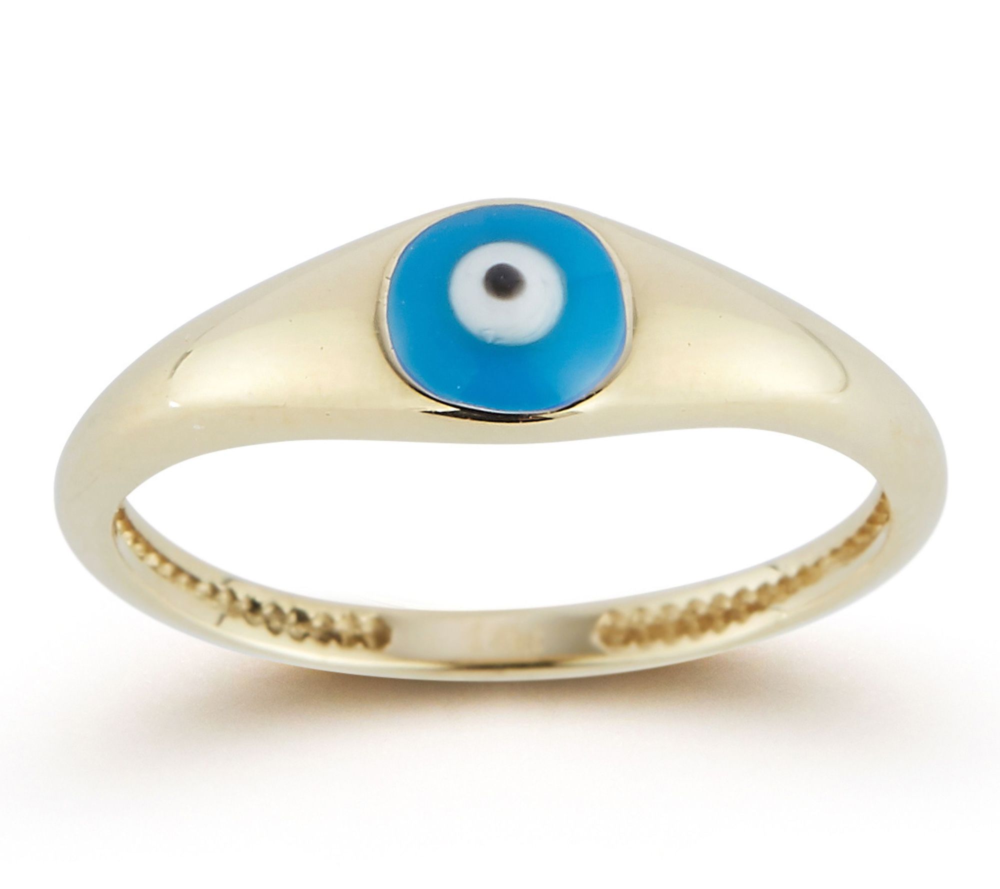 Luminosa Gold Round Enamel Evil Eye Signet Ring, 14K