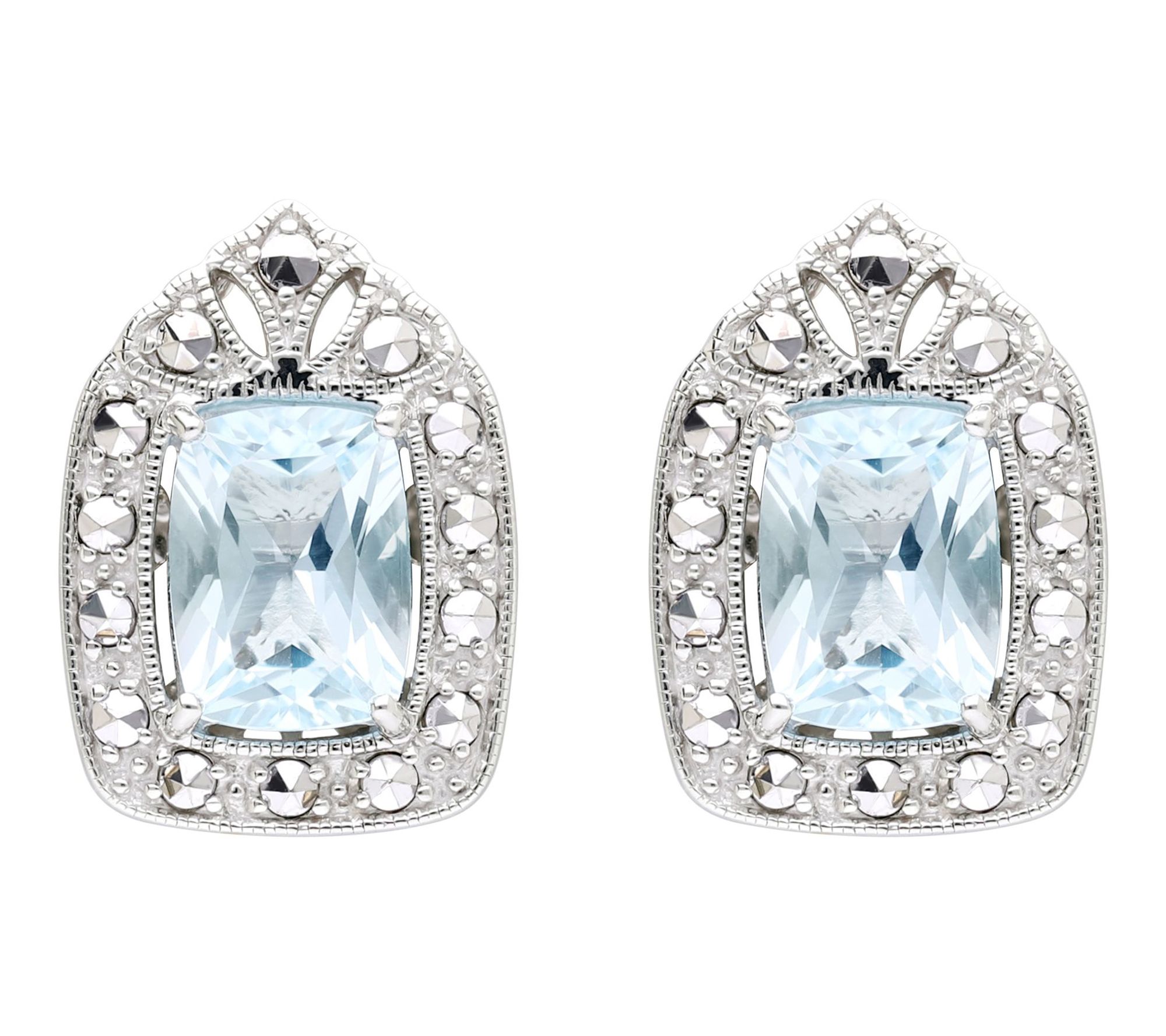 Dallas Prince Sterling Silver Marcasite & BlueTopaz Earrings