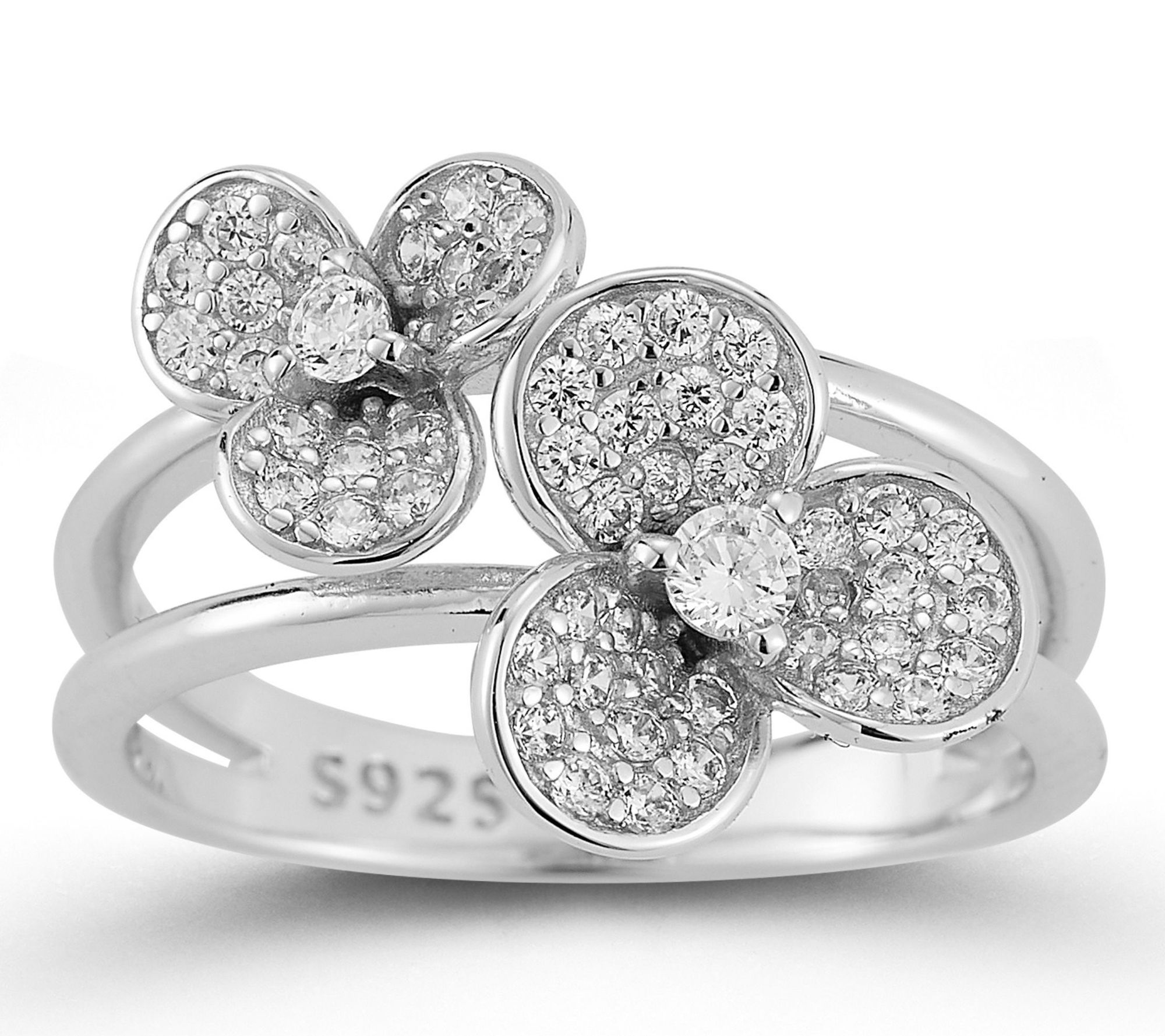 Rachel Zoe Double Pave Flower Cocktail Ring, Sterling