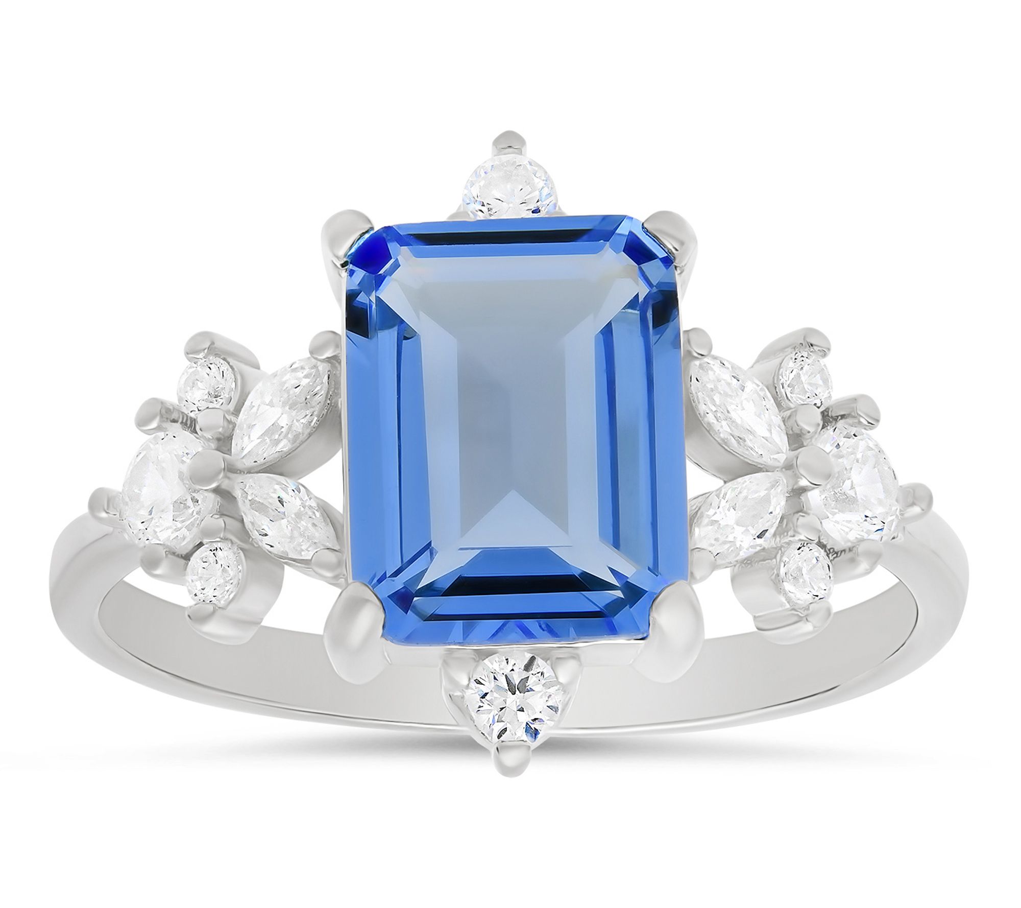 Diamonique Emerald-Cut Deep Aqua Ring, SterlingSilver