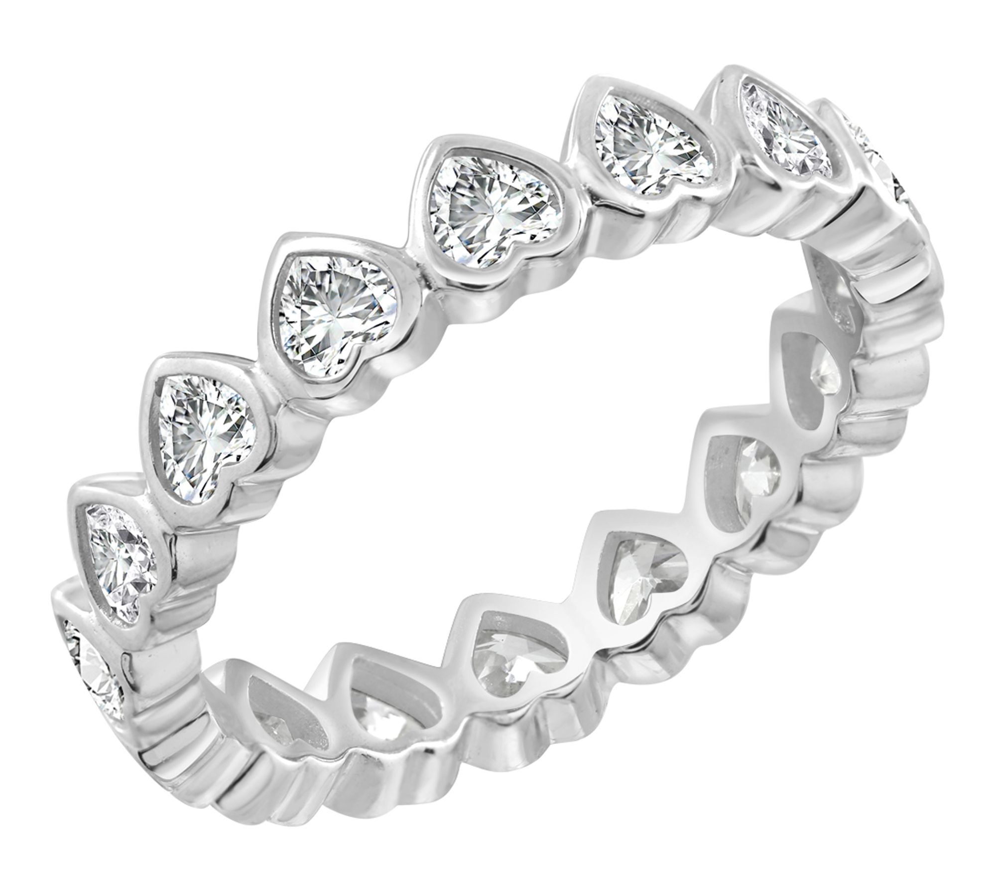 Diamonique Heart Eternity Bang Ring, Sterling Silver