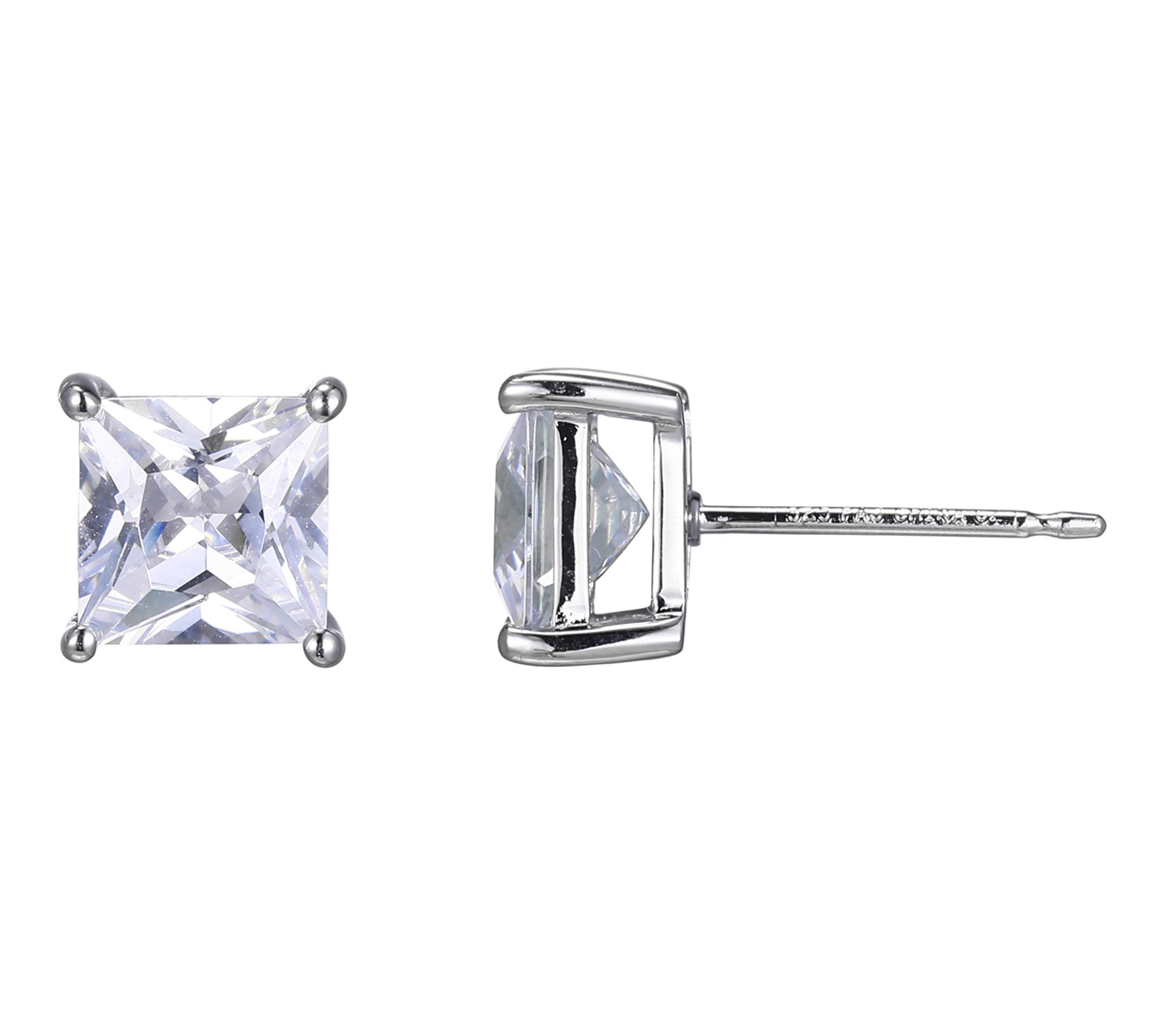 Diamonique 4.70 cttw Princess Cut Stud Earrings, Sterling