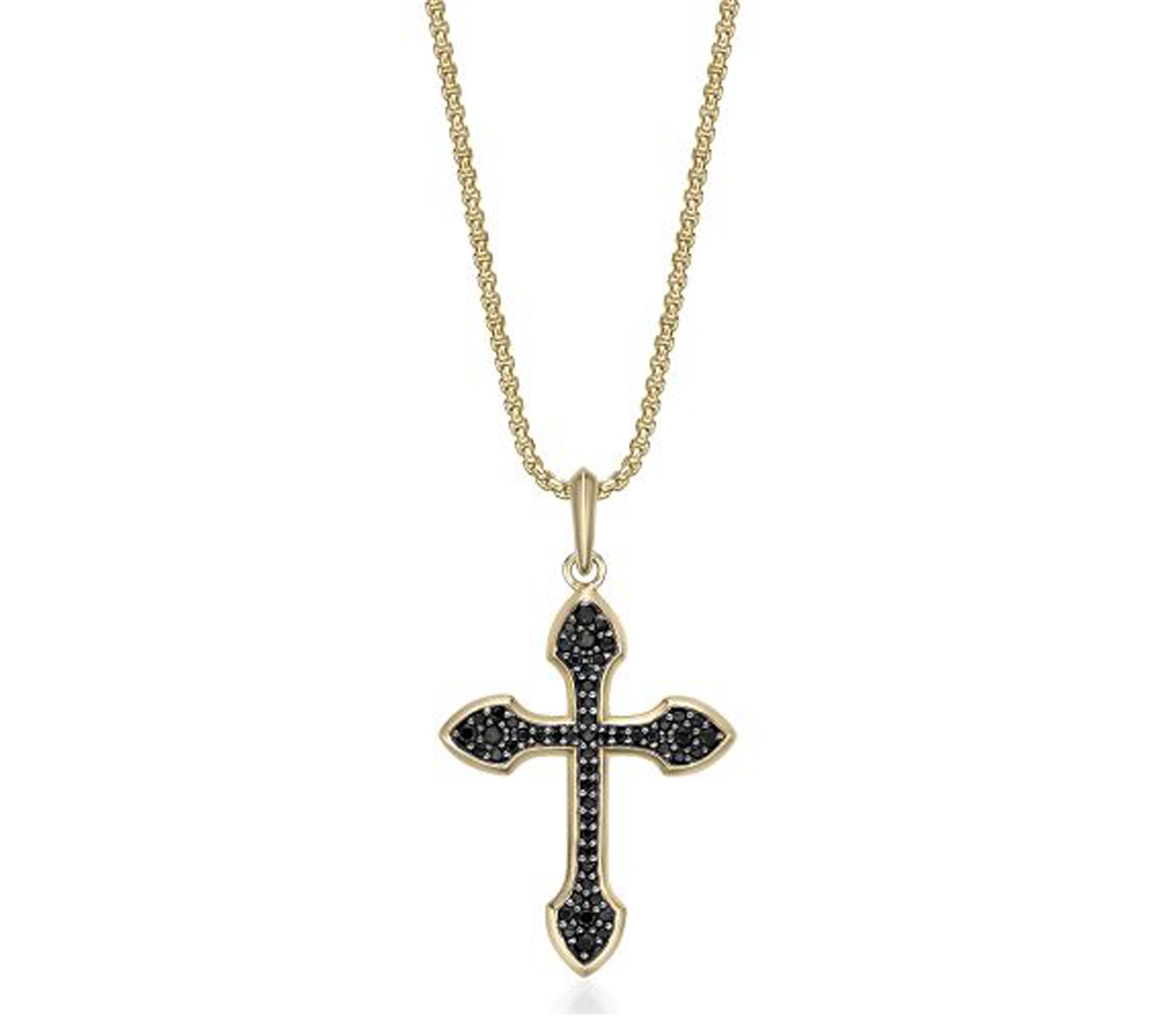 LYNX Men's 14K Gold Plated Onyx Cross Pendant w/ Box Chain