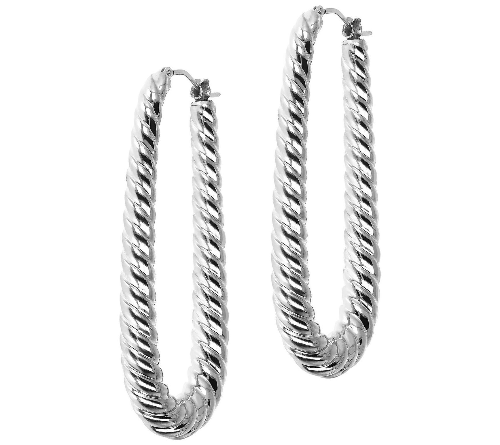 BellaOro Elongated Ribbed Hoop Earrings, 14K