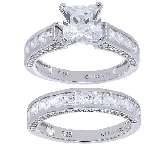 Diamonique Sterling Silver 5.30 cttw 2-Piece Bridal Ring Set
