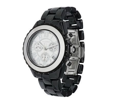 Italian Gold Bold Black Ceramic Chronograph Watch 14K Gold